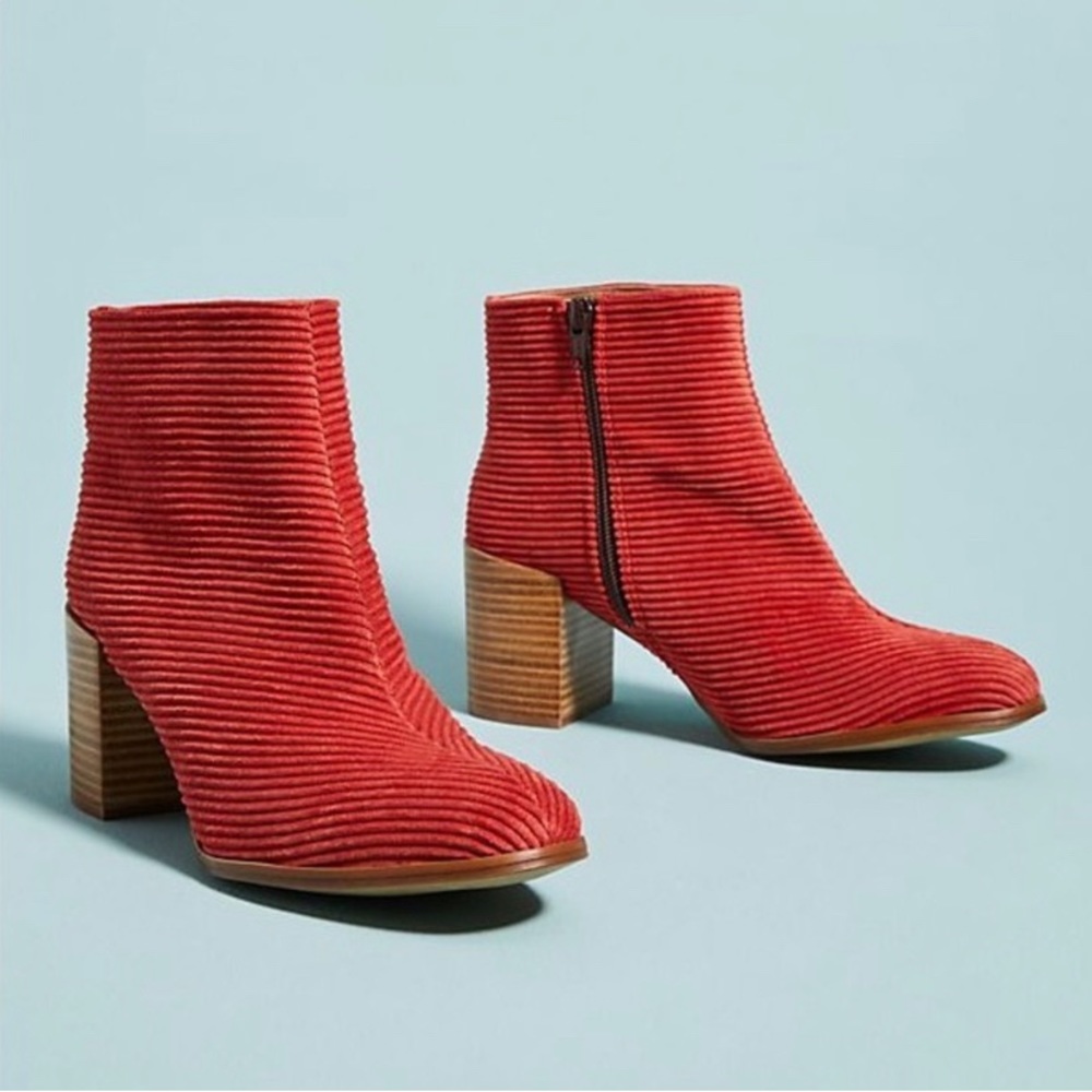Anthropologie Cordouroy Booties Red 39